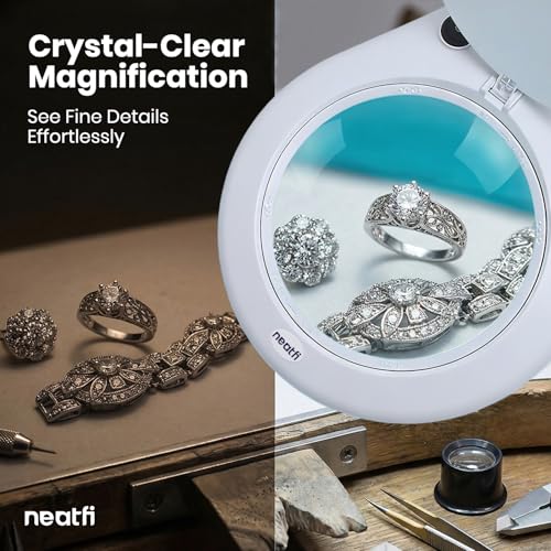 Neatfi Elite XL HD Super LED Magnifying Lamp with Clamp – 7” Glass Lens, 5-Diopter, 6500K Daylight | Glare-Free, Adjustable Arm | Reading, Sewing & Crafting (7 Inch Lens, White) - color: White, size: 7 Inch Lens