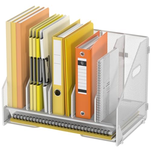 Docnest Mesh Desk File Organizer, 5 Vertical Compartment Box Sorter, White - color: White-5 Compartments