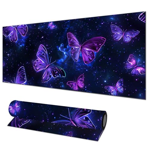 HOMETITUTE Large Mouse Pad 31.5 x 11.8 Inch Extended Desk Mat - color: Purple Butterfly