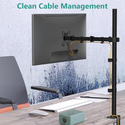 WALI Tall Monitor Arm Mount for Desk for 13-34 inch Screens, 22 lbs per Arm | Single Extra Tall Monitor Mount, Full Motion with Tilt, Swivel, Rotation, VESA Mount 75/100mm,for Office/Home (M001XL), Black - size: 13"-34", style: Single
