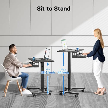BONTEC Mobile Standing Desk with Keyboard Tray, Mobile Podium on Wheels | Rolling Laptop Sit Stand Desk, Adjustable Height Desk Up to 33lbs, Portable Computer Workstation Cart for Living Room, Office - color: Black
