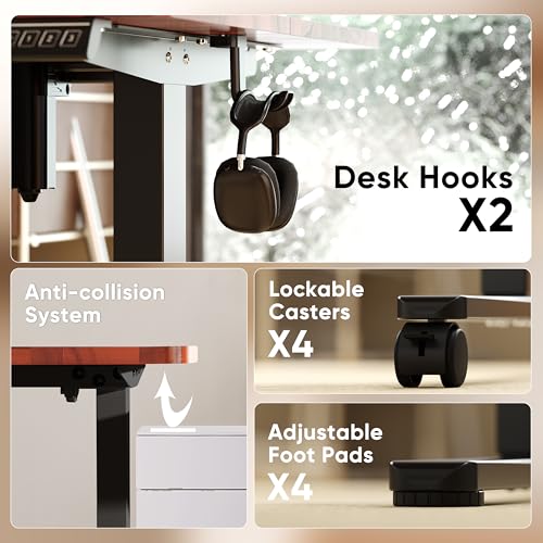 Monomi Electric Standing Desk 55”x24”, Height Adjustable Desk with Wheels - color: Dark Wood Gain, size: 55