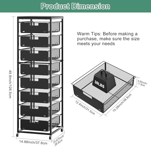 EasyPAG Rolling Storage Cart With 8 Drawers, Metal Craft Organizers And Storage Cart With Wood Tabletop, 30 Lbs Capacity Per Drawer For Home Office Classroom And Dorm, Black - size: 8 Drawers
