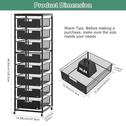 EasyPAG Rolling Storage Cart With 8 Drawers, Metal Craft Organizers And Storage Cart With Wood Tabletop, 30 Lbs Capacity Per Drawer For Home Office Classroom And Dorm, Black - size: 8 Drawers