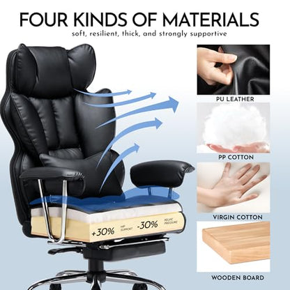 Efomao Big and Tall Office Chair, 400lbs Heavy Duty High Back Executive Chair with 23.6" Extra Wide Seat, PU Leather Desk Chair with Footrest and Padded Armrests, Black - color: 3008r1-black