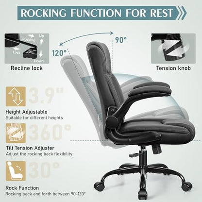 Leather Office Chair, PU Home Computer Desk Chairs with Ergonomic Back Support, 360°Swivel Free, Small Gaming Chair with Wheels and Adjustable Armrests, for Short People Use