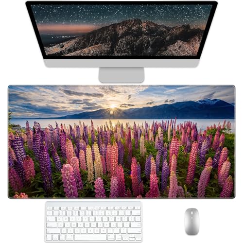 Desk Pad Protector, Mouse Pad, Office Desk Mat, Non-Slip PU Leather Desk Blotter, Laptop Desk Pad, Waterproof Desk Writing Pad for Office and Home (Lupine Flower) - color: Lupine Flower