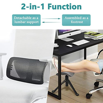 Lilithye Footrest for Desk Adjustable Height 2-in-1 Function Rotatable Ergonomic Under Desk Footrest Ottoman Stool Rolling Leg Rest for Home Office (Gray) - color: 1-gray