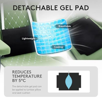 Gaming Chair,Computer Office Chair with Footrest,Massage,Green | Breathable Fabric,Gel Pad,Ergonomic,Spring Cushion,High Back,2D Adjustable Arms,Reclining,Lumbar Support,Headrest,Gamer Chair - color: Green