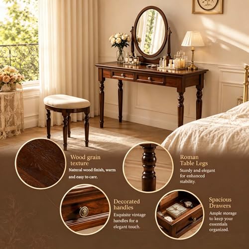 47" Narrow Solid Wood Writing Desk with Drawers, Walnut - color: Walnut, size: Narrow-47 inches