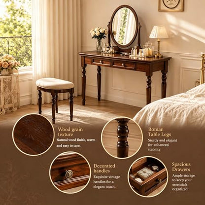 47" Narrow Solid Wood Writing Desk with Drawers, Walnut - color: Walnut, size: Narrow-47 inches