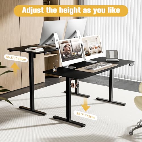 63"x28" Standing Desk, Height Adjustable Sit-Stand Home Office, Black | Electric Adjustable Standing Desk, Sit to Stand Computer Office Desk with Splice Board, Memory Preset, Lifts 28.7''-46.5" - color: Black, size: 63 inch