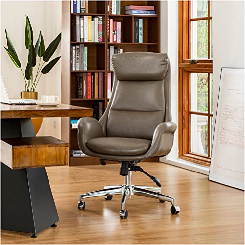 Glitzhome Mid-Century Modern Leatherette Adjustable Swivel High Back Office Chair Brownish Grey - color: Grey