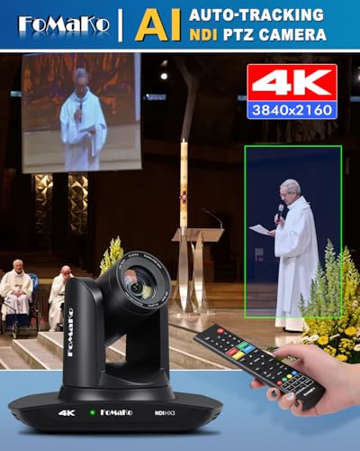 FoMaKo 4K 30X PTZ Camera HDMI with NDI and AI Auto-Tracking SDI PTZ Camera,for Church Worship Education Conference Events,NDI 6 & NDI HX3 Certified(K30NSx2+KC608 Pro) BK30NS2 - color: Matte Black