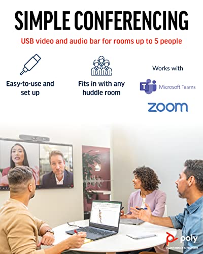 Poly Studio R30 4K Video Conference System - Camera, Mic, and Speaker Bar for Small Rooms - Presenter Tracking, NoiseBlockAI, Framing - Plug & Play - Works w/Teams, Zoom & More