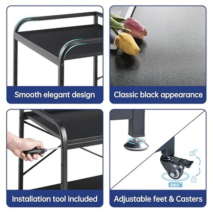 Fannova 2 Tier Under Desk Printer Stand with Storage, 20 Inches Deep Large Printer Table with Height Adjustable Shelf, Rolling Printer Cart with Wheels for Home Office - Black | Large Table Top 20"x20" for 3D/Laser Printer, Heavy Duty Industrial Wheels, R