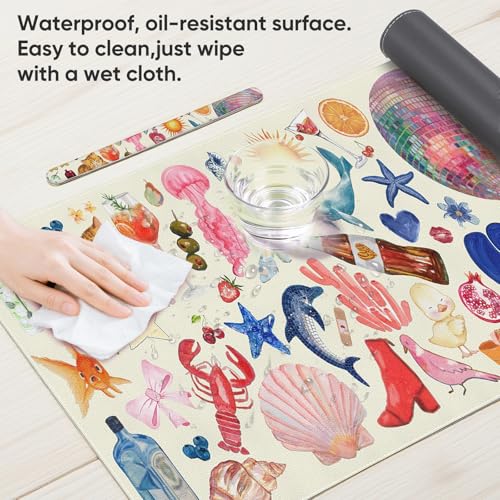 Desk Mat, Leather Desk Pad Blotter Protector, XXL Large Mouse Pad,Computer Laptop Mouse Pads for Desktop,Waterproof Writing Anti-Slip Mousepad for Office and Home I Cream Trendy Stickers - color: Cream Trendy Stickers
