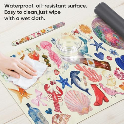 Desk Mat, Leather Desk Pad Blotter Protector, XXL Large Mouse Pad,Computer Laptop Mouse Pads for Desktop,Waterproof Writing Anti-Slip Mousepad for Office and Home I Cream Trendy Stickers - color: Cream Trendy Stickers