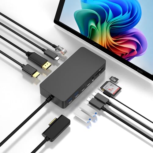 New Surface Dock Triple Displays 4K@60Hz HDMI+USB C+DP with Power Adapter, Surface Pro Docking Station Compatible with Surface Pro 12/11/10/9/8/X/7/6/5/4/3,Surface Laptop 7/6/5/4/3/2/1,Go 4/3/2/1