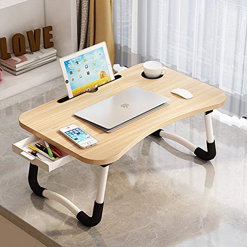 23.6" Lap Desk with Storage Drawer, Holders for Cup and Tablet - color: Walnut