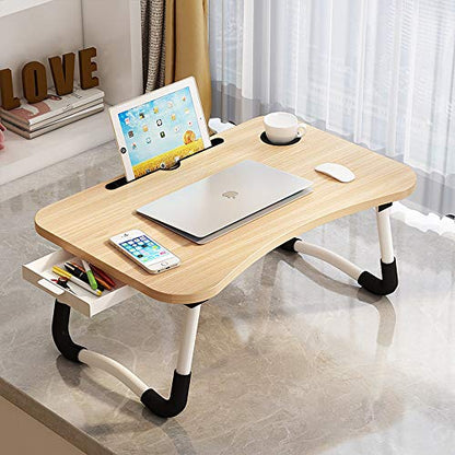23.6" Lap Desk with Storage Drawer, Holders for Cup and Tablet - color: Walnut