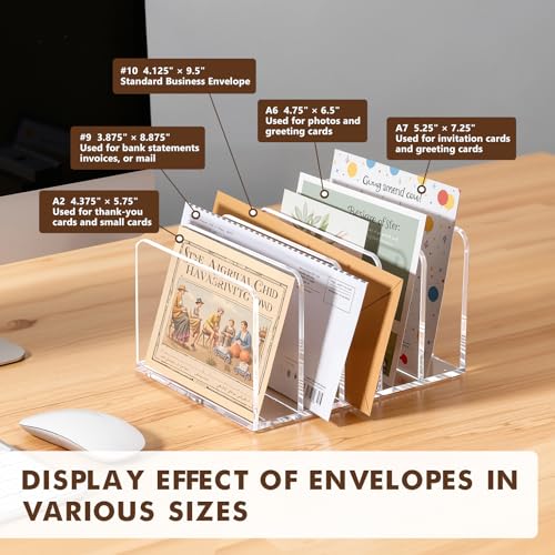 BEYGORM Acrylic Mail Holder, 5 Compartments Multifunction Desk Organizer - size: Large