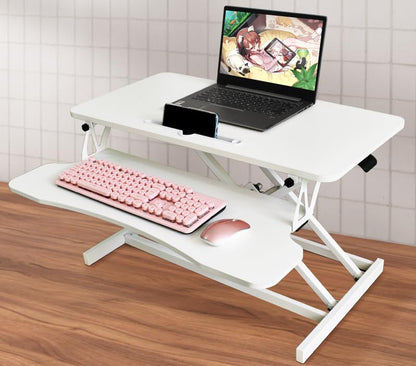 31.5 inch Standing Desk Converter, White Adjustable Desktop Stand Up Desk Riser, Dual Monitor and Laptop Workstation with Wide Keyboard Tray, Ergonomic Desks for Home or Office (White)