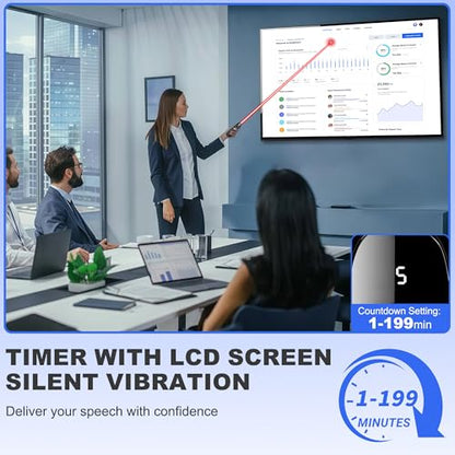 Presentation Clickers for PowerPoint with Timer, Wireless Rechargeable Laser Pointer for Laptop Presentations Remote, Power Point Remote Clicker for Computer/Mac/PPT/Google Slide Advancer - size: Re-Red-Timer-Battery Display