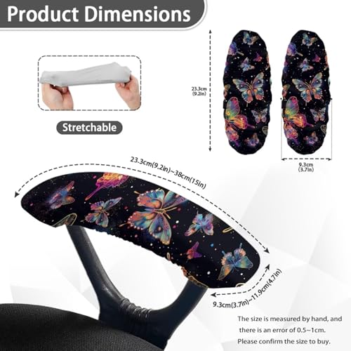 2 Piece Office Chair Arm Covers, Butterfly Print Chair Armrest Covers, Removable Stretchy Armrest Cover for Desk Computer Chairs - color: Butterfly - Black
