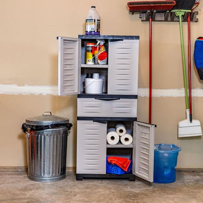 Sunnydaze 57" Garage Storage Cabinet with Doors & Shelves, Gray - color: Grey, style: With Drawer - 57" H