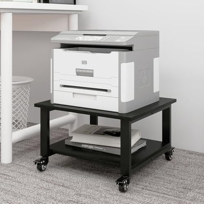 Natwind 2 Tier Laser Printer Stand,20''x20'' Under Desk Printer Cart, Black | Large Printer Table Copier Stand with Wheels, Stand for Heavy Printers,Thickened Steel Tube,Supports 200lbs,for Home Office - color: Black