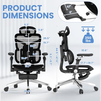 MOJAY Ergonomic Office Chair with Footrest, Big and Tall Desk Chair with Lumbar Support, High Back Home Desk Chair for Long Desk Work, Swivel Rolling Computer Seating with 6D Armrest for Home Office