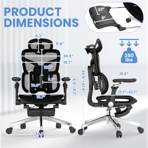 MOJAY Ergonomic Office Chair with Footrest, Big and Tall Desk Chair with Lumbar Support, High Back Home Desk Chair for Long Desk Work, Swivel Rolling Computer Seating with 6D Armrest for Home Office