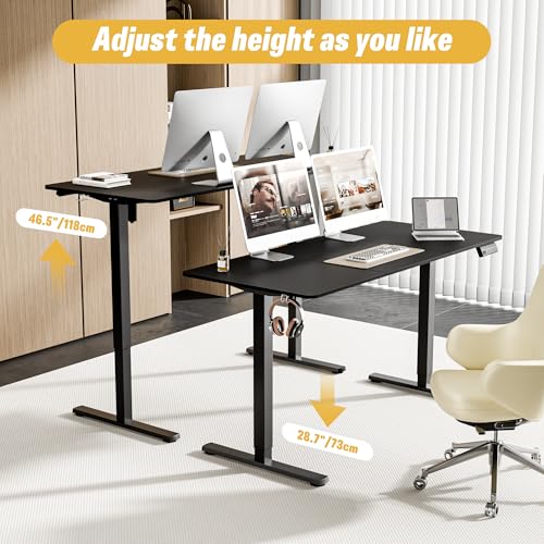 55"x24" Standing Desk, Height Adjustable Sit-Stand Home Office, Black | Electric Adjustable Standing Desk, Sit to Stand Computer Office Desk with Splice Board, Memory Preset, Lifts 28.7''-46.5" - color: Black, size: 55 inch
