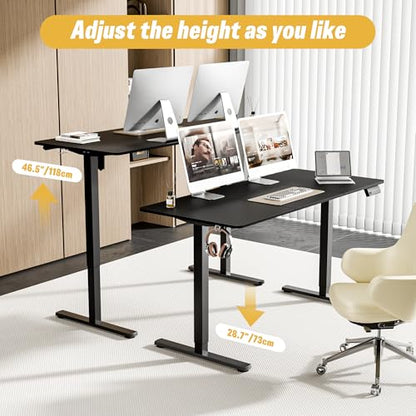 55"x24" Standing Desk, Height Adjustable Sit-Stand Home Office, Black | Electric Adjustable Standing Desk, Sit to Stand Computer Office Desk with Splice Board, Memory Preset, Lifts 28.7''-46.5" - color: Black, size: 55 inch