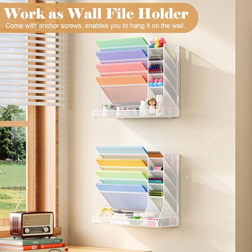 Jakyitvi Adjustable 5 Tiers Wall File Organizer Metal Hanging Holder White - color: White