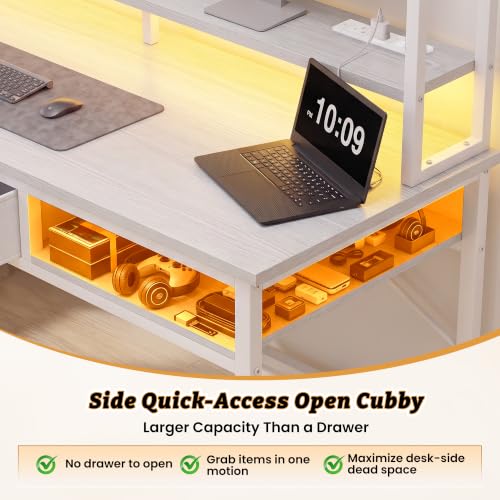 DurayLoly Computer Desk with Monitor Stand, LED Lights,Power Outlet - color: White, size: 18.9"D x 39.4"W x 61.1"H