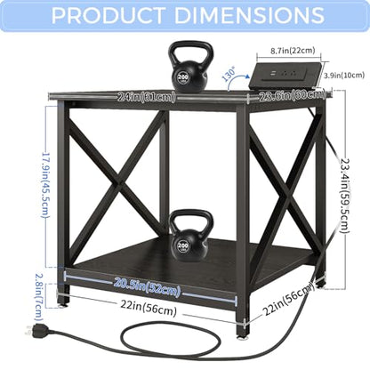METYERRY 23.6"x23.6" Large Printer Stand with Power Outlet | 2 Tier Storage Shelf, 200 lbs Heavy Duty, Industrial Wheels, Fits 3D Printers, Laser Printers and Heat Press, Home Office - color: Black