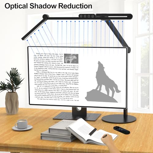 Micomlan Architect Desk Lamp with Remote Control, Adjustable Led Desk Light for Home Office with Base, 24W Bright Auto Dimming Table Light Rotatable Office Lamp with Swing Arm for Computer Cafting - color: Dark Black