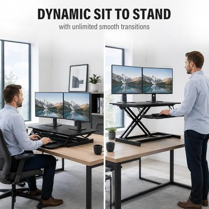 37 Inch Standing Desk Converter, Height Adjustable Desktop Standing Desk, Stand Up Riser Compatibles with 2 Computer, Stand Up Converter Laptop Workstation to 18.8" Tall, Black - color: Black
