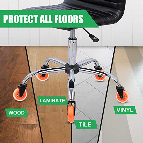 Office Chair Caster Replacement Wheel for Hardwood Floor and Carpet, Heavy Duty Universal Floor Safe Caster Set of 5,Rubber Wheels Office Chair to Replace Office Chair mats,fits 98% Chairs - color: Orange