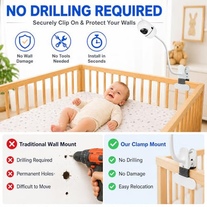 15.7 inches Baby Monitor Mount Compatible with HelloBaby HB6560/HB65/HB6550/ pro/HB66/HB248/HB6240/HB6351/ HB6339/,ANMEATE SM935E Baby Monitor Camera,Flexible Clip Clamp Mount Long Gooseneck Arm
