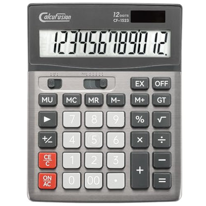 Desktop Calculator 12 Digit with Large LCD Display Big Buttons Basic Standard Function Solar Calculator with Battery Desk Calculators for Office School Home CF-1523