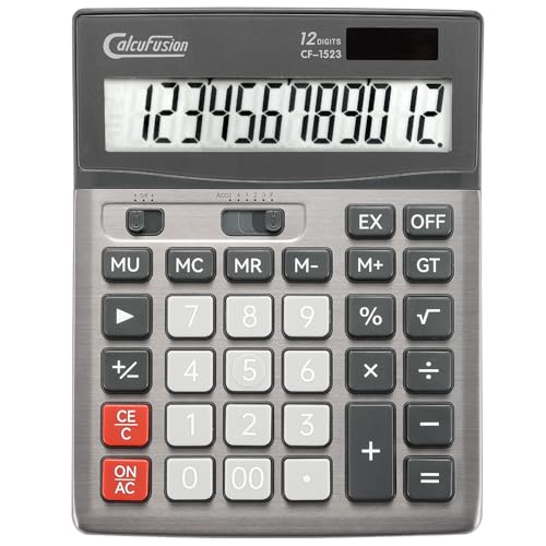 Desktop Calculator 12 Digit with Large LCD Display Big Buttons Basic Standard Function Solar Calculator with Battery Desk Calculators for Office School Home CF-1523