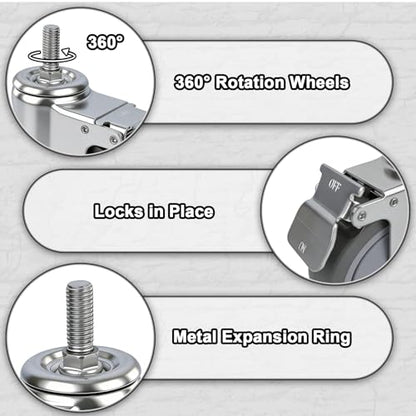 5 Inch Swivel Casters 1/2"-13 x 1.5, TPR Rubber Wheel Set of 4 | Locking Threaded Stem Wheels for wire shelving racks, light and medium duty material handling, carts, equipment - size: 5 Inch - (1/2"-13 x 1.5")