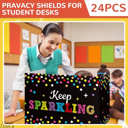 Honoson 24 Pcs Inspirational Privacy Folders for Students | Cardboard Desk Shields with Motivational Words, 6 Designs for Classroom Study, Tri-fold Exam Dividers, Bulk Test Boards - style: Polka Dots