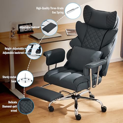 500 Lbs Kneading Massage Office Chair with Foot Rest Reclining Black | Ergonomic Computer Chair, High Back Thick Cushion, Big & Tall, Comfy Leather, Heavy Duty Home Executive - color: Black