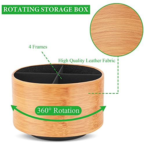 Round Leather Art Supply Organizer,Remote Control Holder,360 Degree Spinning,Multi-Functional Pencil Holder,4 Compartments Desktop Stationary Organizer(1-Beige2) - color: 1-Beige2