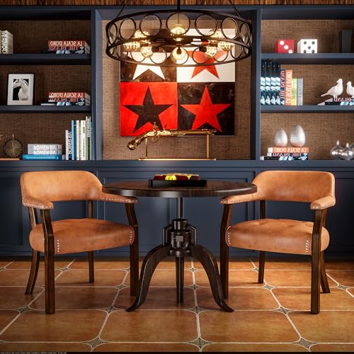 LEEMTORIG Set of 2 Faux Leather Dining Chair with Arms, Solid Wood Dining Chair with Supportive Back, Boss Caption's Chairs Office Desk Chairs, Espresso Legs & Orange PU CY-NX173-318OR - color: Espresso Legs & Orange Pu, size: Set of 2