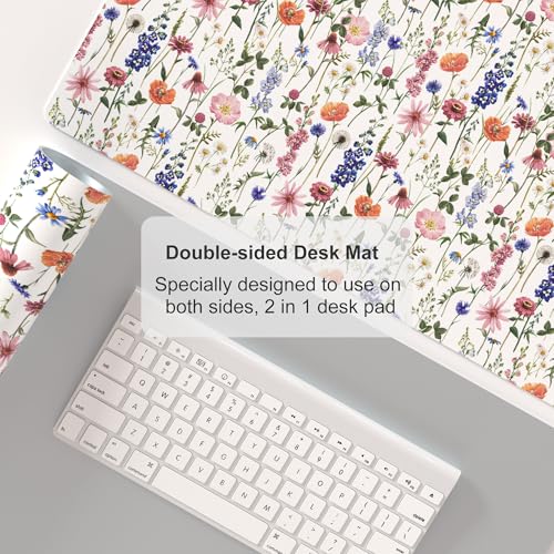 Faux Leather Large Mouse Pad, Office Desk Mat, 31.5"x15.7", Flowers - color: Wildflowers, size: 31.5L x 15.7W inches